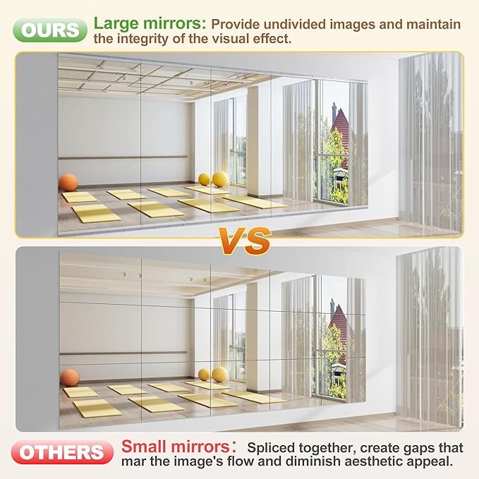 Hasipu Home Gym Mirror 63" L x 28" W - 2PCS Large Full Body Mirror for Yoga, Wall-Mounted Mirrors for Fitness, Garage, Dance Studio, 0.16in Tempered Glass Frameless