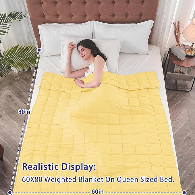 yescool Weighted Blanket for Adults (20 lbs, 60โ x 80โ, Yellow) Cooling Heavy Blanket for Sleeping Perfect for 190-210 lbs, Queen Size Breathable Blanket with Premium Glass Bead, Machine Washable