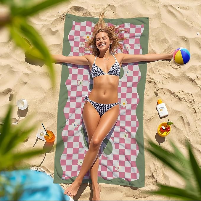 JML Personalized Beach Towel with Name, Custom Flower Beach Towel, Customized Microfiber Pool Towel, Quick Dry & Absorbent Swim Towel for Adult,Anniversary, Birthday, Summer Holiday,Vacation-FlexoryFit