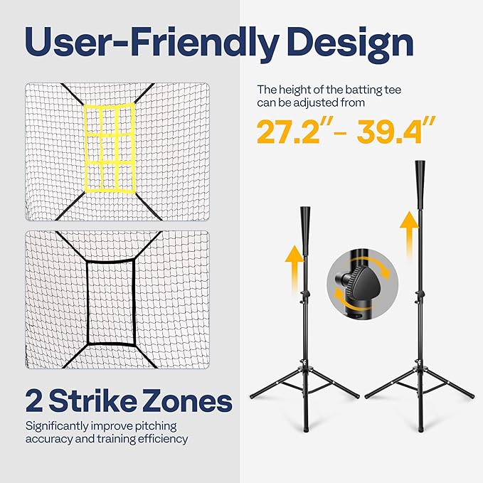VIVOHOME Baseball Softball Hitting Net with Large Ball Collection System, 7 x 7 ft Baseball Batting Pitching Net with Tee, 2 Strike Zone, Carry Bag