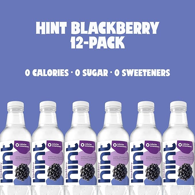 Hint Water Blackberry, Pure Water Infused with Blackberry, Zero Sugar, Zero Calories, Zero Sweeteners, Zero Preservatives, Zero Artificial Flavors, 16 Fl Oz (Pack of 12)-FlexoryFit