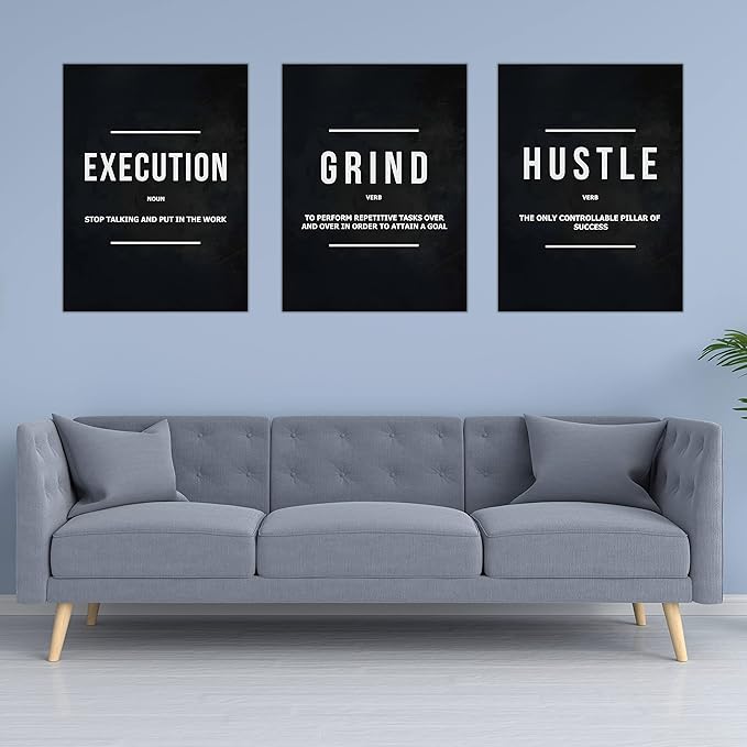 Success Canvas Painting Wall Art Quote Motivational Wall Art Execute Wall Decor 3 Pieces Black Poster Positive Inspirational Framed Artwork Prints Picture for Living Room Office 72''Wx 36''H-FlexoryFit