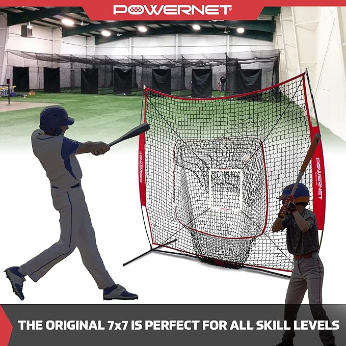 PowerNet Baseball Softball Practice Net 7x7 with Baseball Accessories for Practice Pitching, Batting & Fielding, Ball Caddy, Weighted Baseballs, Tee