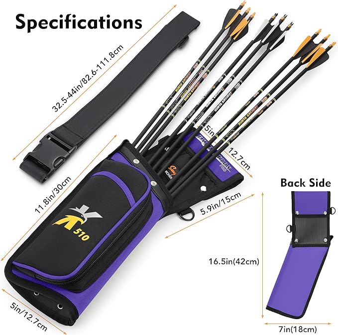 SUNYA X510 Field & Competition Hip Arrow Quiver | 3-Slot Noise-Free Archery Quiver with Sturdy Storage System (42x18cm)