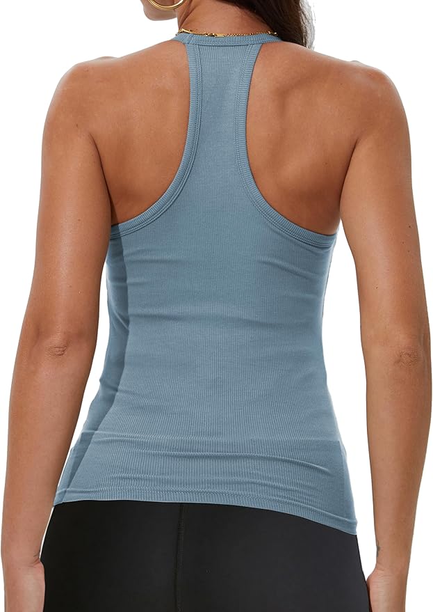 iGENJUN Workout Tops for Women Racerback Basic Tank Summer 2025 Camisole V Neck Slim Fit Ribbed Sleeveless-FlexoryFit