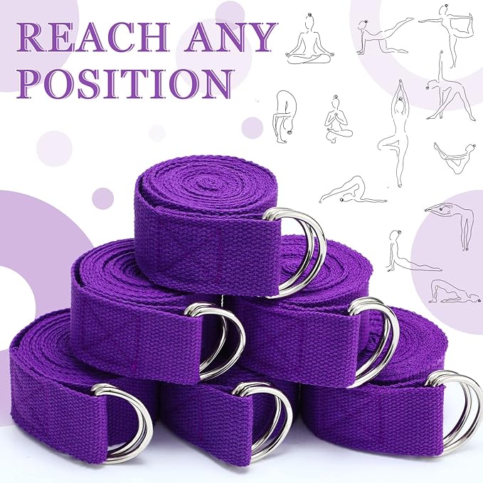 6 Pcs Yoga Strap for Stretching 8 Ft Yoga Exercise Adjustable Straps Bands with Safe Adjustable D Ring Buckle for Pilates Gym Workouts Fitness Improves Sitting Posture-FlexoryFit