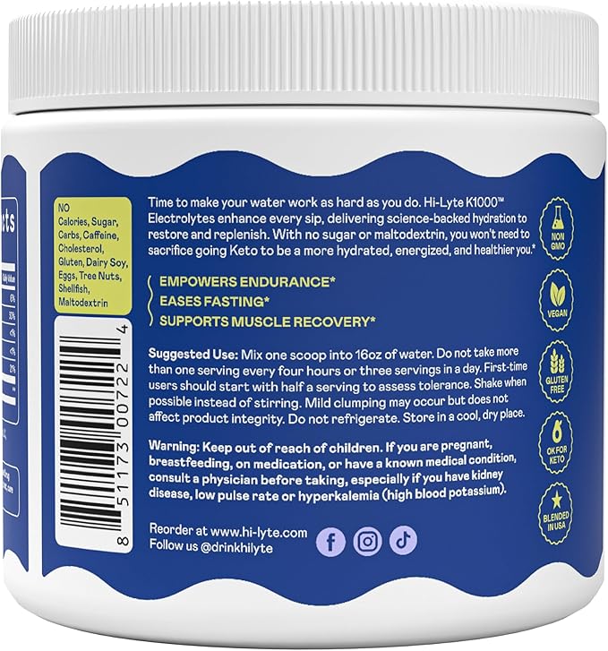 Hi-Lyte Keto K1000 Electrolyte Powder | Unflavored | Hydration Supplement Drink Mix | Boost Energy & Beat Leg Cramps | No Sugar, Stevia, Maltodextrin | 50 Servings-FlexoryFit