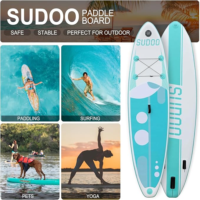 Inflatable Stand Up Paddle Board 10โx30โโ- Ultra-Light SUP with Backpack, Pump, Paddle, Coil Leash, 3 Fins, Repair Kit, Stable Design, Non-Slip EVA Deck for Adults & Youth