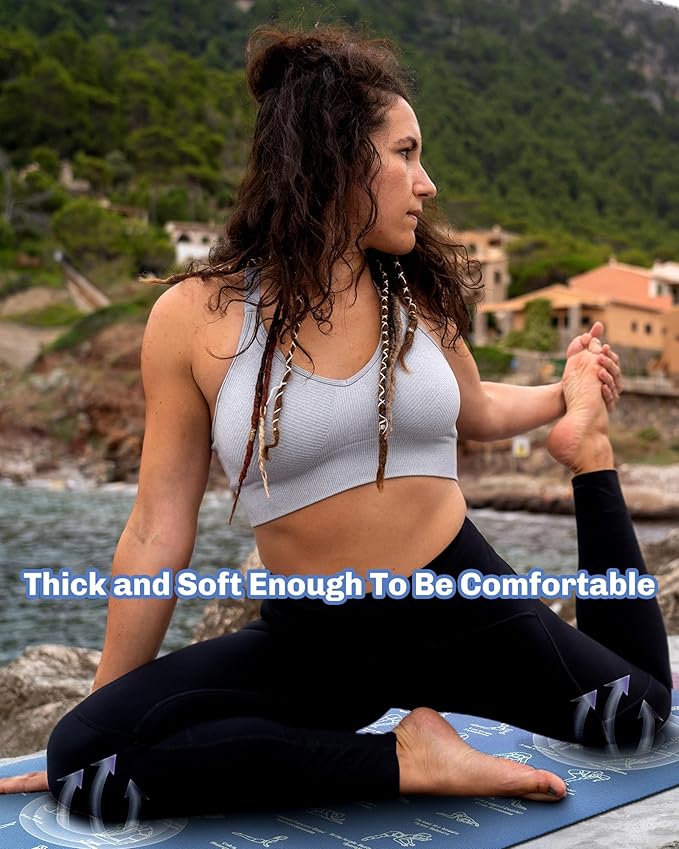 Instructional Travel Yoga Mat with 75 Poses & Exercises - Non-slip Exercise Mat for Home Workout, Includes Carrying Bag - Perfect for Beginners, 68"x24"x0.25"-FlexoryFit