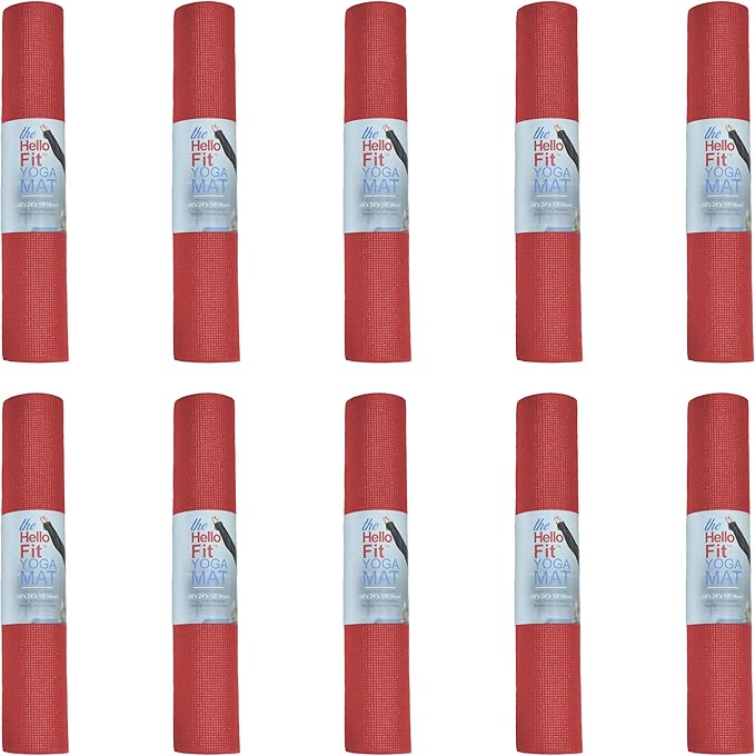 Hello Fit 10-Pack Yoga Mat, 68" x 24" Non Slip Exercise Mat, 4mm Thick Gym Mat for Fitness and Stretching, Bulk Non Toxic Yoga Mats for Schools and Studios-FlexoryFit