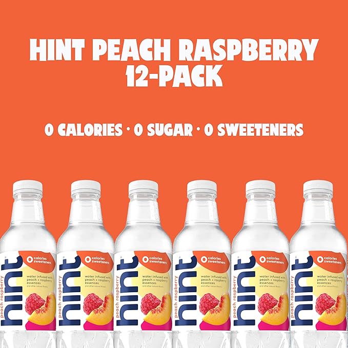 Hint Fruit-Infused Bottled Water, Peach Raspberry - Sugar Free Flavored Water with Zero Calories, Naturally Flavored, and No Artificial Sweeteners - 16 Fl Oz (Pack of 12)-FlexoryFit
