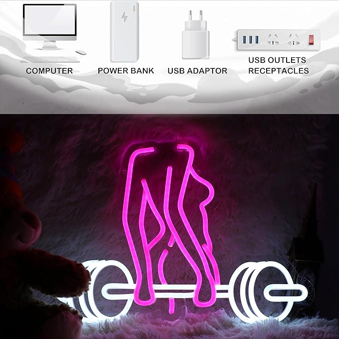 Neon Woman Barbell Neon Sign Dumbbell Lady Neon Light Barbell Light Sign Dimmable Weightlifting LED Neon Light for Home Gym Decor Bar Pub Lifting Wall Room Decor Man Cave Game Room 16.5"×12.4"