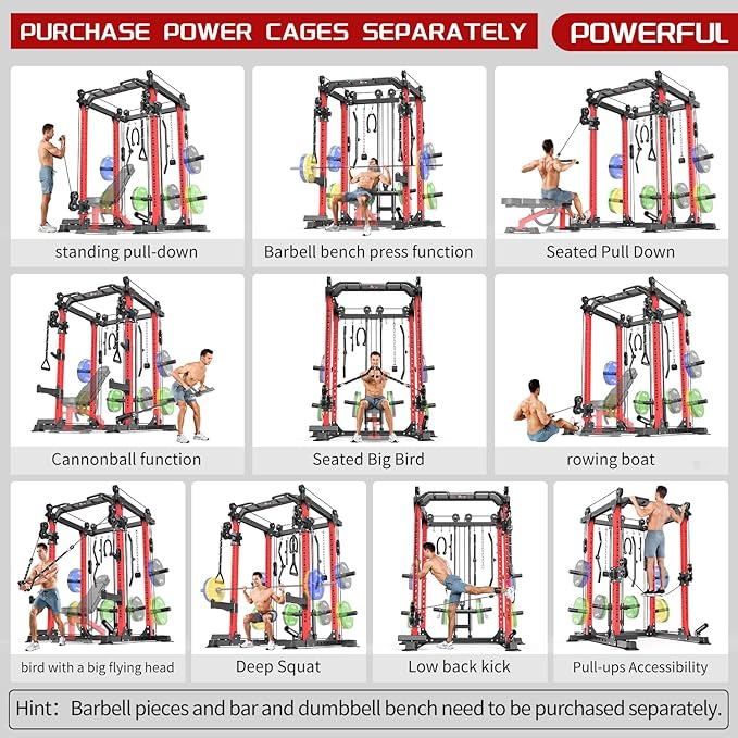 Power Cage,1600lbs Multi-Function Power Rack with Adjustable Cable Crossover System and More Training Attachment, Weight Cage for Home Gym-FlexoryFit