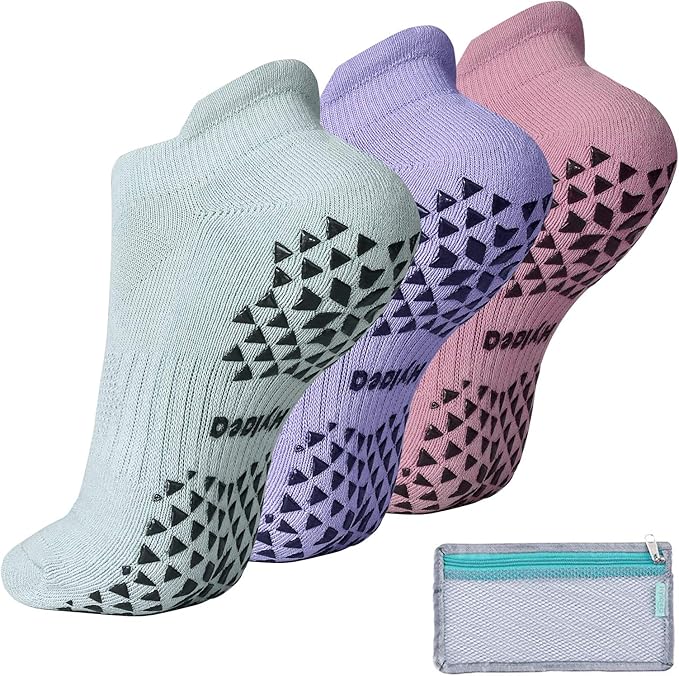 Hylaea Unisex Non Slip Socks with Grip for Yoga, Hospital, Pilates, Barre | Ankle, Cushioned-FlexoryFit