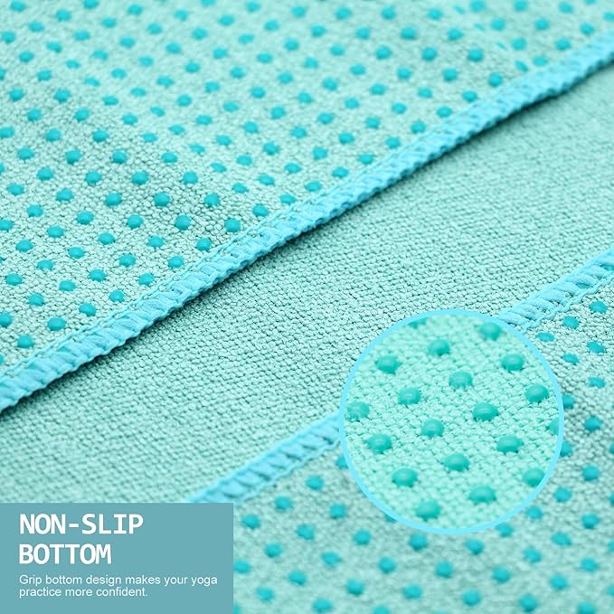 Eunzel Yoga Towel,Hot Yoga Mat Towel with Grip Dots Sweat Absorbent Non-Slip for Hot Yoga, Pilates and Workout 24" x72", Teal-FlexoryFit