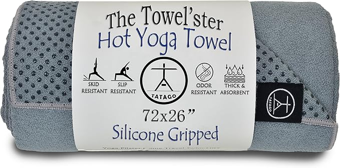 Tatago Hot Yoga Mat Towel Non Slip for Hot Yoga (72 inch) Our Hot Yoga Towel Non Slip Silicone Dabs & Absorbent Microfiber Blend Gives You More Grip As You Drip (Nube Gris-72, Standard - 72")-FlexoryFit