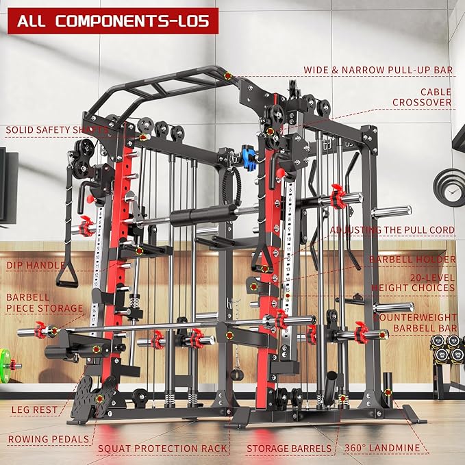Power Cage,1600lbs Multi-Function Power Rack with Adjustable Cable Crossover System and More Training Attachment, Weight Cage for Home Gym-FlexoryFit