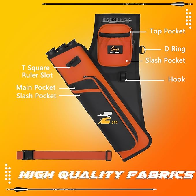SUNYA Archery Hip Quiver for Arrows. Includes 3 Tubes Arrow Holder, Accessories Pockets and Waist Belt. Fit for Compound and Recurve Bow Practice.
