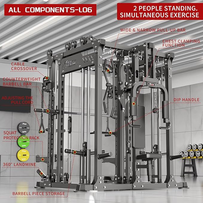 Power Cage,1600lbs Multi-Function Power Rack with Adjustable Cable Crossover System and More Training Attachment, Weight Cage for Home Gym-FlexoryFit