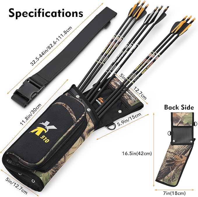 SUNYA X510 Field & Competition Hip Arrow Quiver | 3-Slot Noise-Free Archery Quiver with Sturdy Storage System (42x18cm)