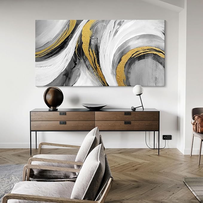 Abstract Bedroom Wall Art - Black and White Grey Abstract Gold Foil Hand Painted Texture Modern Canvas paintings for Living Room Kitchen Hallway Office Wall Decor 20x40 IN-FlexoryFit