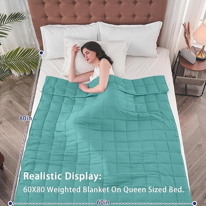 yescool Weighted Blanket for Adults (20 lbs, 60โ x 80โ, Teal) Cooling Heavy Blanket for Sleeping Perfect for 190-210 lbs, Queen Size Breathable Blanket with Premium Glass Bead, Machine Washable