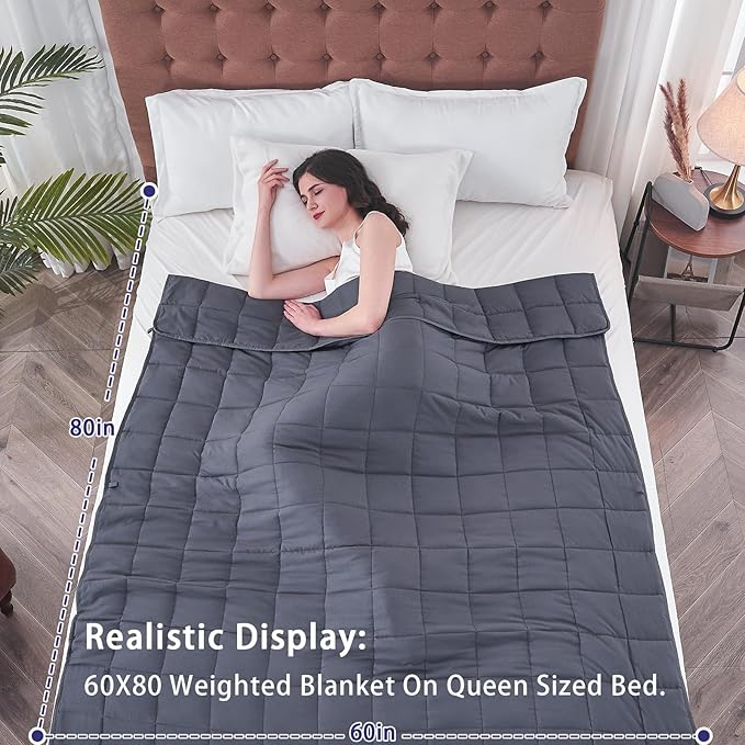 yescool Weighted Blanket for Adults (12 lbs, 60โ x 80โ, Grey) Cooling Heavy Blanket for Sleeping Perfect for 110-130 lbs, Queen Size Breathable Blanket with Premium Glass Bead, Machine Washable
