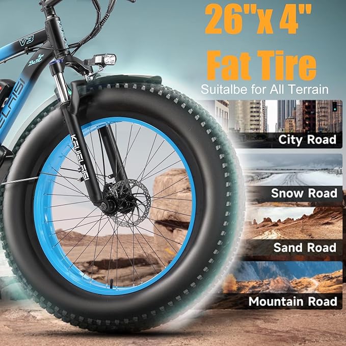 Electric Bike for Adults,26" x 4" Fat Tire Ebike,28MPH 1000W Motor Peak Power 2000W Electric Bicycles,48V 15AH Removable Battery,21 Speed Mountain Snow Beach E Bike