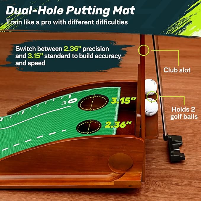 SAPLIZE Portable Putting Mat with Automatic Ball Return - Golf Practice Green with Mirror - Improve Accuracy Indoors or Outdoors