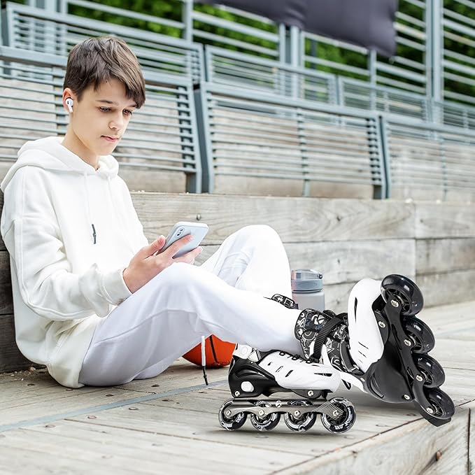 Inline Skates for Kids and Adult, Adjustable Fun Illuminating Skates for Girls, Boys, Women and Men Outdoor and Indoor, Beginner-FlexoryFit