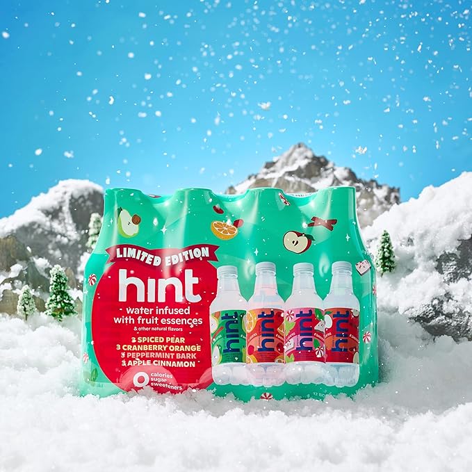 Hint Fruit-Infused Bottled Water, Winter Variety Pack - Sugar Free Flavored Water with Zero Calories, Naturally Flavored, and No Artificial Sweeteners - 16 Fl Oz (Pack of 12)-FlexoryFit