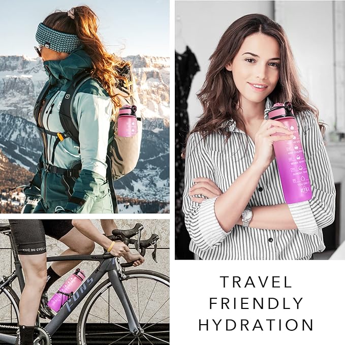 Hyeta 32 oz Water Bottles with Times to Drink and Straw, Motivational Water Bottle with Time Marker, Leakproof, Drinking Sports Water Bottle for Fitness, Gym and Outdoor-FlexoryFit