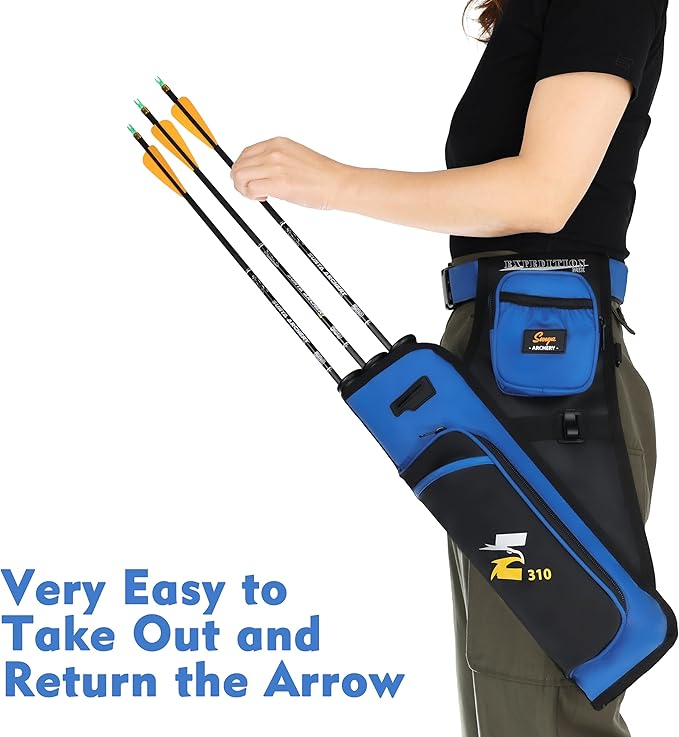 SUNYA Archery Hip Quiver for Arrows. Includes 3 Tubes Arrow Holder, Accessories Pockets and Waist Belt. Fit for Compound and Recurve Bow Practice.