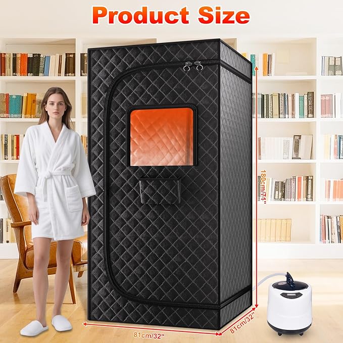 Portable Steam Sauna Box for Home: Full Size Sauna Tent for Personal Spa - Fast Heating Sauna Box with 3L Steamer, Folding Chair, Remote Control, 32" x 32" x 71"