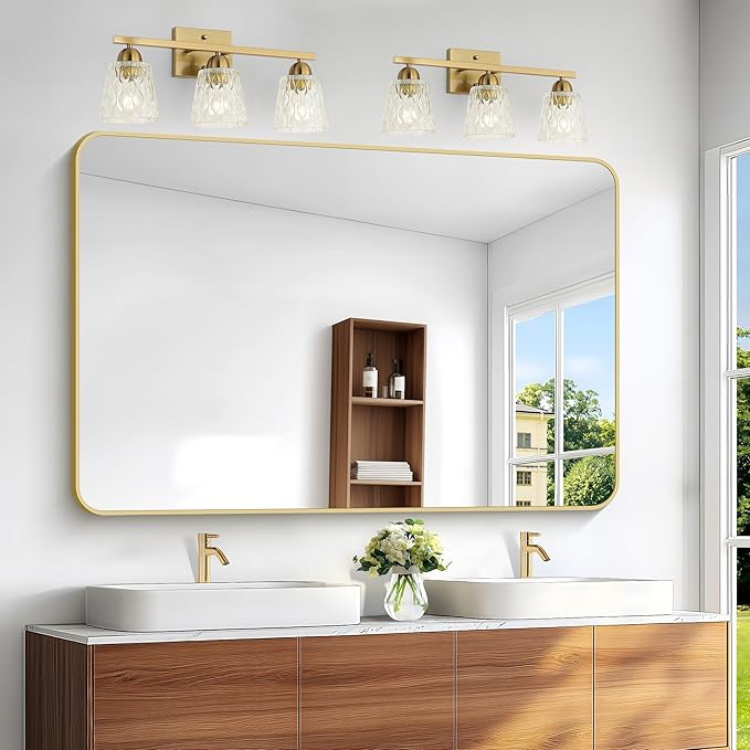 Gold Bathroom Mirror,55x36 inch Wall Mirror for Bathroom Wall Mounted,Round Rectangle Mirror for Bathroom Over Sink,Modern Frame for Home Decor Living Room,Bedroom Entryway,Horizontal/Vertical-FlexoryFit