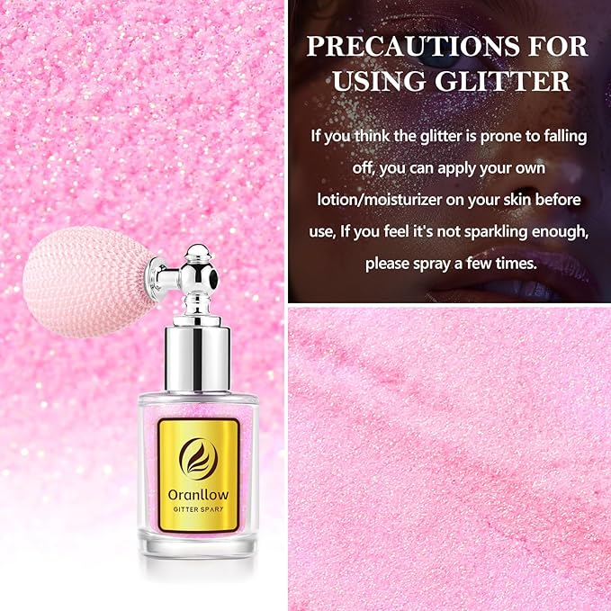 Holographic Body Glitter Spray - Shimmering Hair, Face & Body Sparkle for Festivals, Clothes, Nail Art Crafts Design & Special Events Makeup (Light Pink)-FlexoryFit