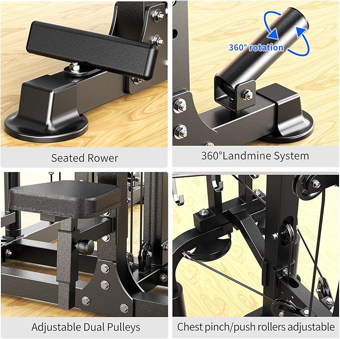 Power Cage,1600lbs Multi-Function Power Rack with Adjustable Cable Crossover System and More Training Attachment, Weight Cage for Home Gym-FlexoryFit