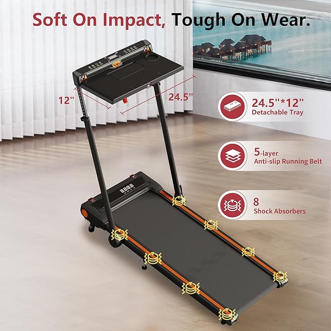 Foldable Treadmill with Incline Treadmill with Home Removable Desk Workstation 3.0 HP 3 in 1 Folding Small Compact Walking Treadmills 300 Lbs Capacity for Home Office-FlexoryFit