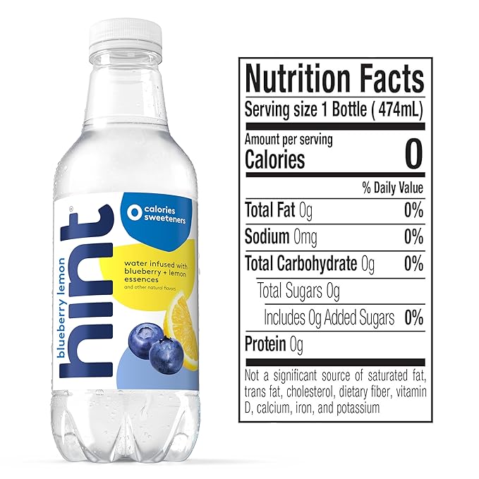 Hint Water Blueberry Lemon, Pure Water Infused with Blueberries & Lemons, Zero Sugar, Zero Calories, Zero Sweeteners, Zero Preservatives, Zero Artificial Flavors, 16 Fl Oz (Pack of 12)-FlexoryFit