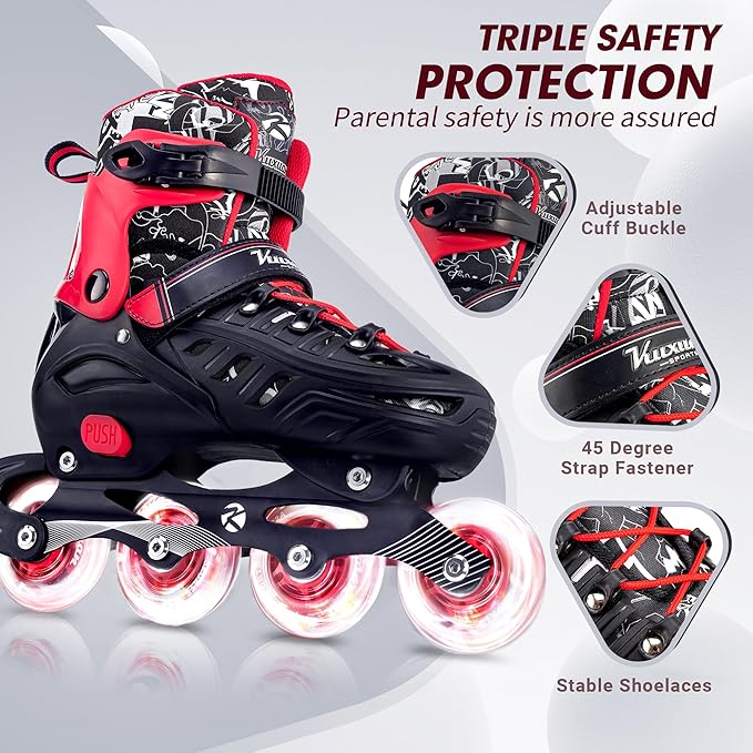 Inline Skates for Kids and Adult, Adjustable Fun Illuminating Skates for Girls, Boys, Women and Men Outdoor and Indoor, Beginner-FlexoryFit