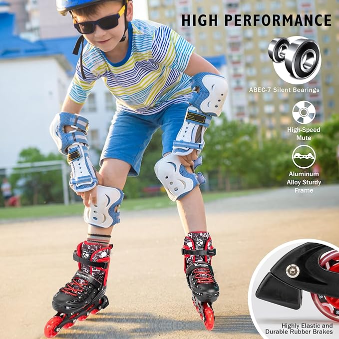 Inline Skates for Kids and Adult, Adjustable Fun Illuminating Skates for Girls, Boys, Women and Men Outdoor and Indoor, Beginner-FlexoryFit