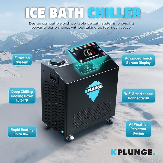 Kodiak 59" 1-Person Inflatable Cold Plunge Ice Bath or Hot Tub with 3/4 HP Chiller and Heater, PVC Insulated Lid, Hand Pump, Repair Kit, 110-Gallon Capacity, Indoor/Outdoor Tub β Gray