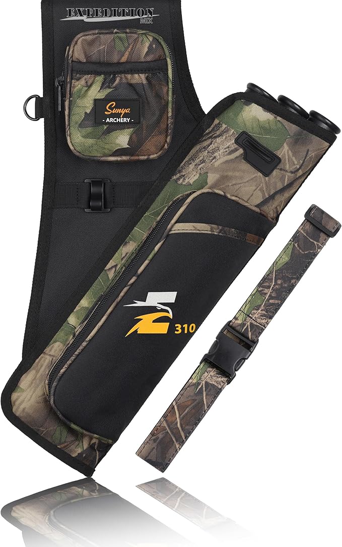 SUNYA Archery Hip Quiver for Arrows. Includes 3 Tubes Arrow Holder, Accessories Pockets and Waist Belt. Fit for Compound and Recurve Bow Practice.