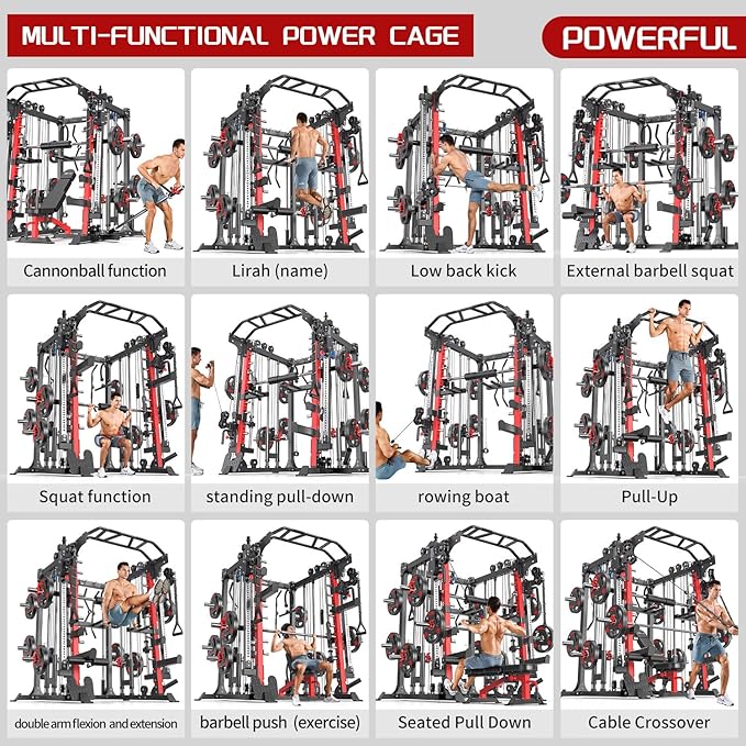 Power Cage,1600lbs Multi-Function Power Rack with Adjustable Cable Crossover System and More Training Attachment, Weight Cage for Home Gym-FlexoryFit