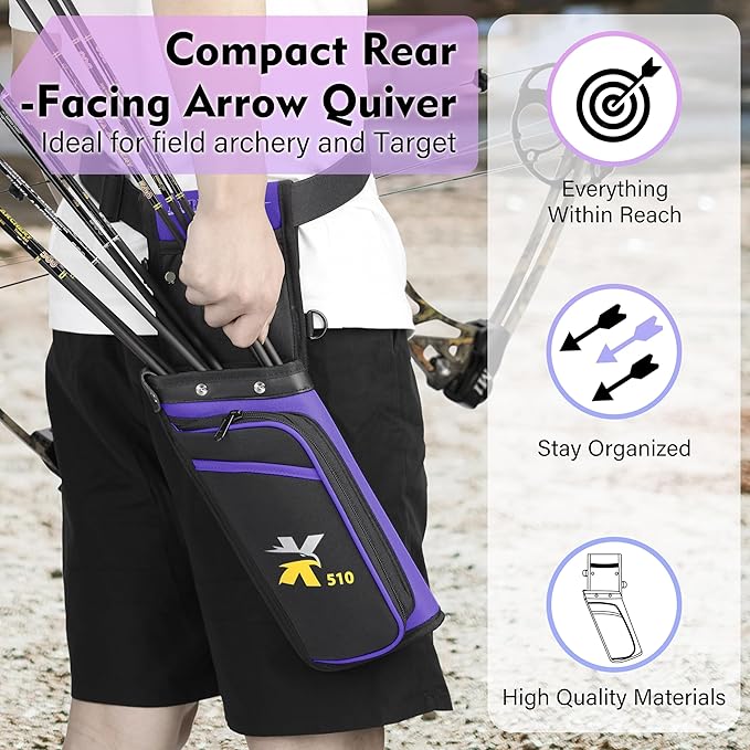 SUNYA X510 Field & Competition Hip Arrow Quiver | 3-Slot Noise-Free Archery Quiver with Sturdy Storage System (42x18cm)