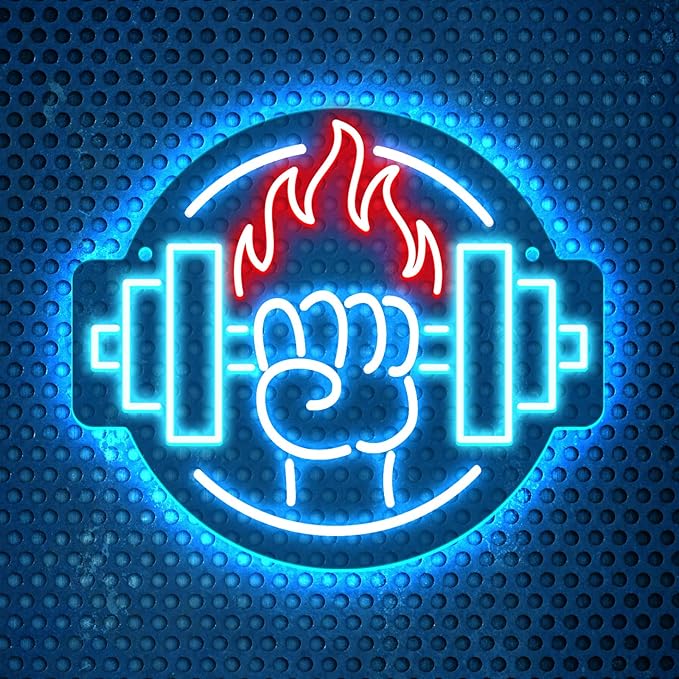 Gym Led Neon Sign- Gym Neon Light Dumbbell Sign for Home Gym Fitness Club Boy's Room Sports Room Decor Neon Light Fitness Club Neon Signs for Wall Art Birthday Gift 5V(13 * 11.81 Inch)-FlexoryFit
