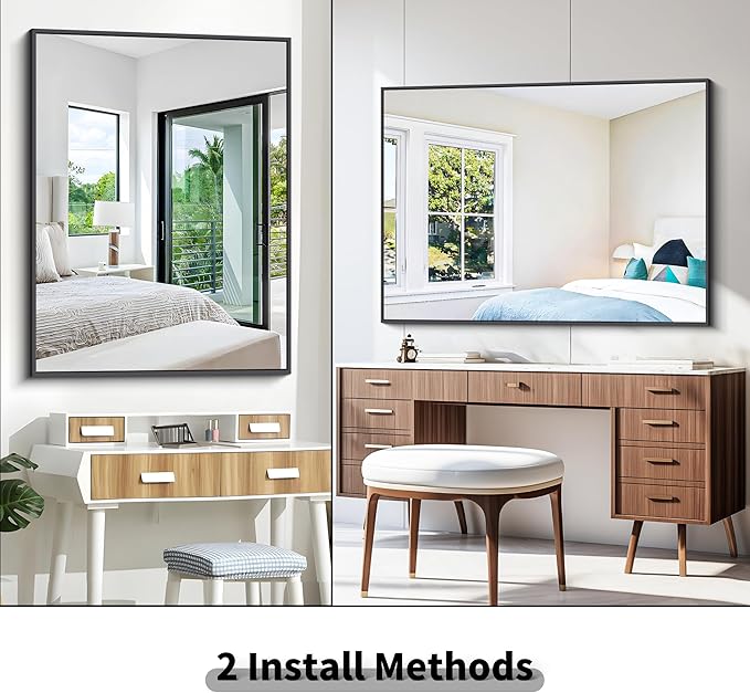 Bathroom Mirror,36x48 inch Large Wall Mirror for Bathroom Wall Mounted Black Rectangle Corner Mirrors,Black Bathroom Mirror for Living Room,Farmhouse,Bedroom Entryway,Horizontal/Vertical-FlexoryFit