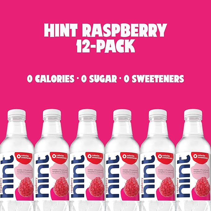 Hint Fruit-Infused Bottled Water, Raspberry - Sugar Free Flavored Water with Zero Calories, Naturally Flavored, and No Artificial Sweeteners - 16 Fl Oz (Pack of 12)-FlexoryFit