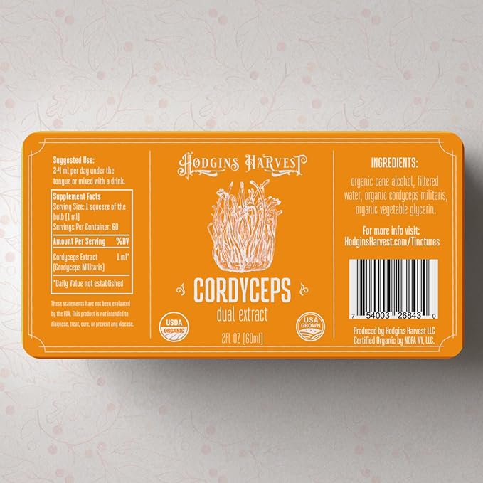 Hodgins Harvest Organic Cordyceps Tincture | Made with Mushrooms Grown On Our Farm in The USA | Dual Extract | Extra-Concentrated (2 fl oz)-FlexoryFit