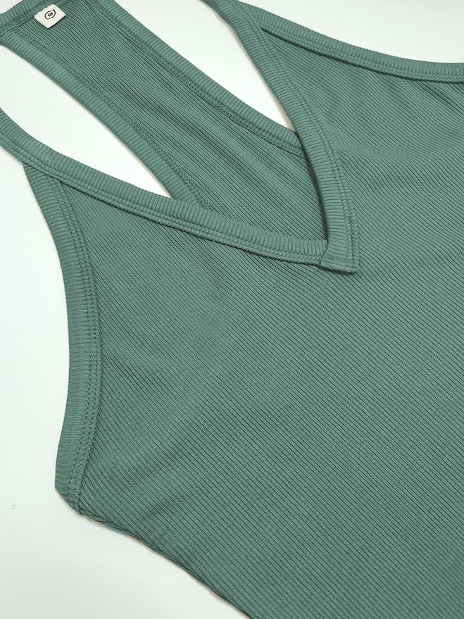 iGENJUN Workout Tops for Women Racerback Basic Tank Summer 2025 Camisole V Neck Slim Fit Ribbed Sleeveless-FlexoryFit